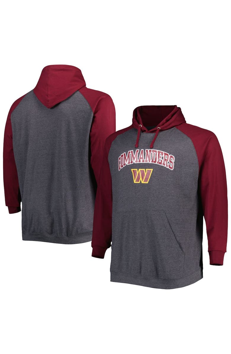 FANATICS Men's Fanatics Burgundy/Heathered Charcoal Washington Football Team Big & Tall Lightweight Raglan Pullover Hoodie, Main, color, Burgundy