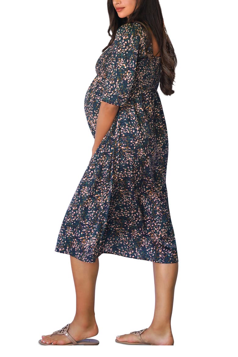 Ingrid & Isabel® Smocked Square Neck Maternity Dress, Alternate, color, ABSTRACT DITSY