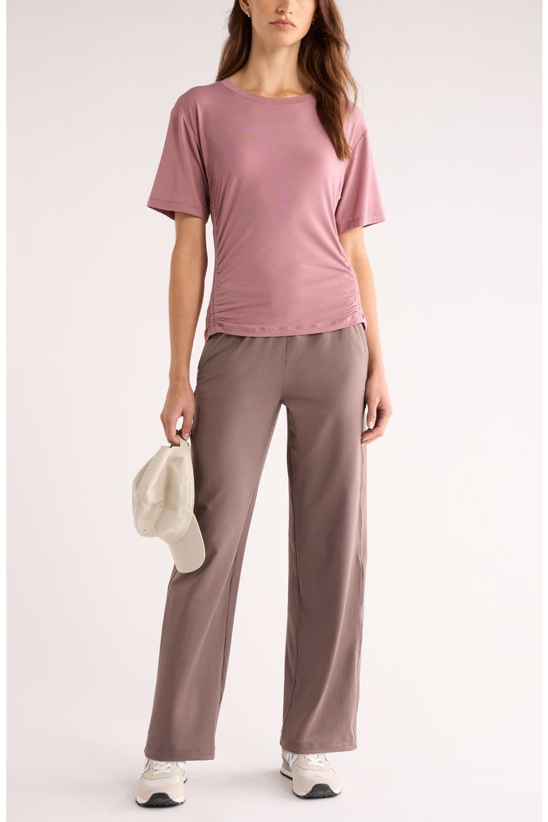 Breathe Ruched Performance T-Shirt, Alternate, color, PURPLE WISTFUL