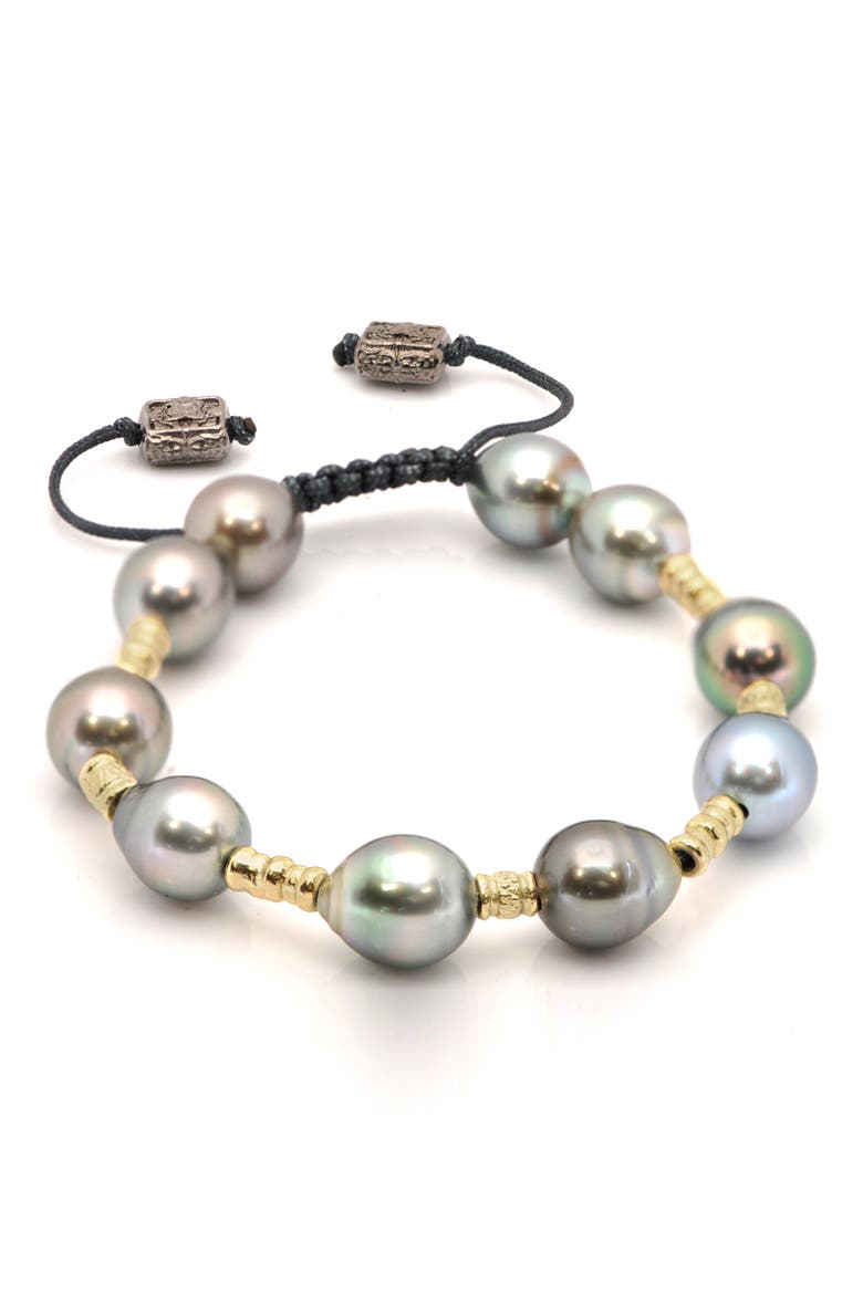 Tahitian Pearl Beaded Slider Bracelet, Main, color, GREY