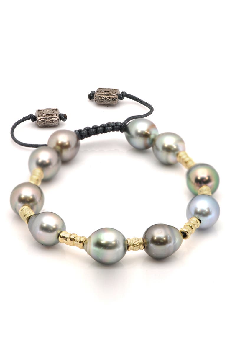 Armenta Tahitian Pearl Beaded Slider Bracelet, Main, color, Grey