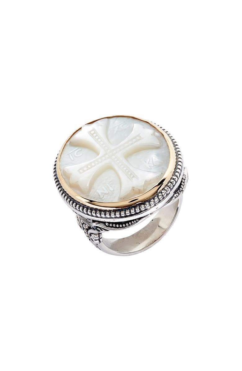 Konstantino Trillion Embossed Cross Mother-of-Pearl Ring, Main, color, 