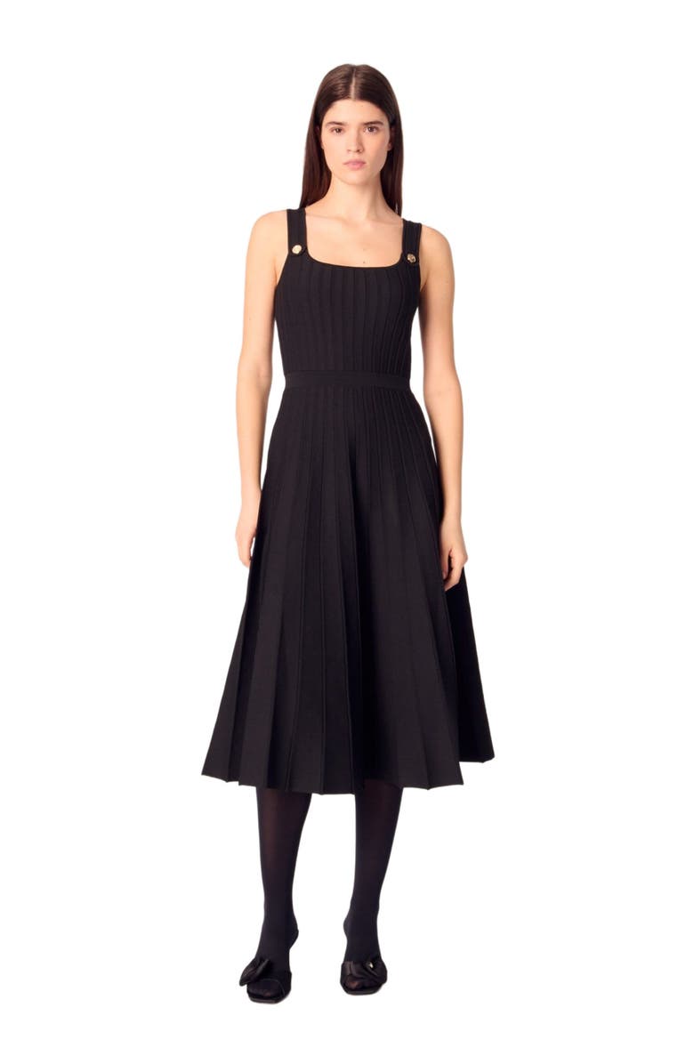 maje Pleated knit midi dress, Main, color,