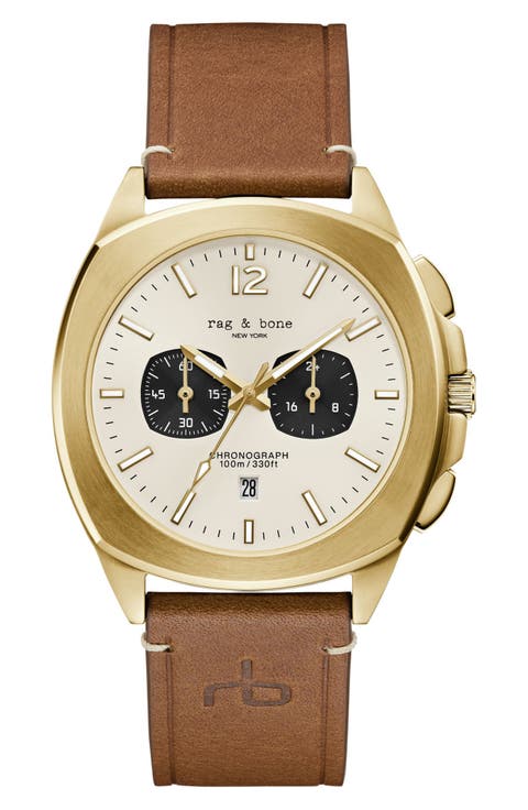 Bleeker Chronograph Leather Strap Watch, 42mm