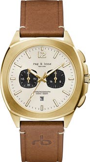 rag & bone Bleeker Chronograph Leather Strap Watch, 42mm