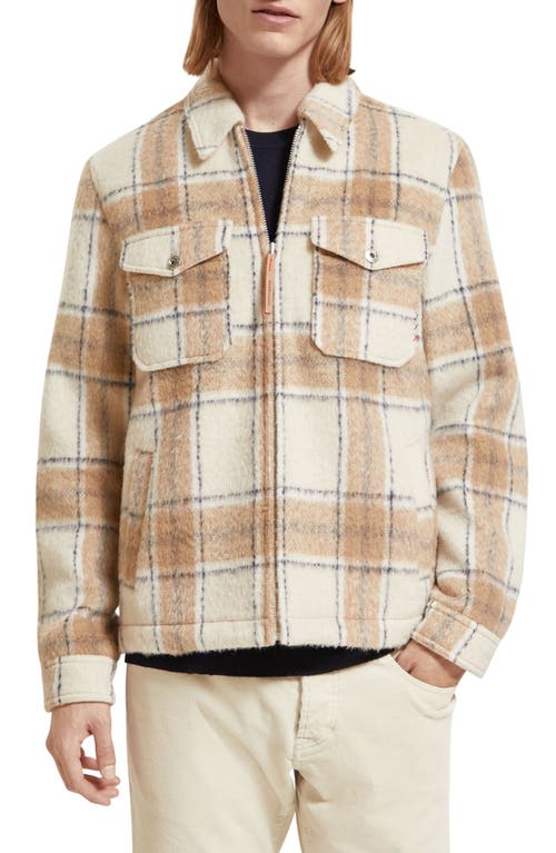 Scotch & Soda Hefe Plaid Fleece Zip Jacket in 6745-Offwhite Camel Check 