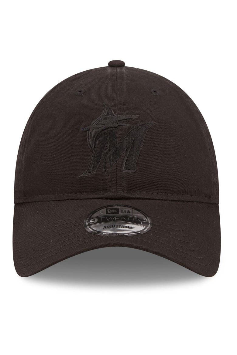 Men's New Era Miami Marlins Black On Black Core Classic 2.0 9TWENTY Adjustable Hat, Alternate, color, Black