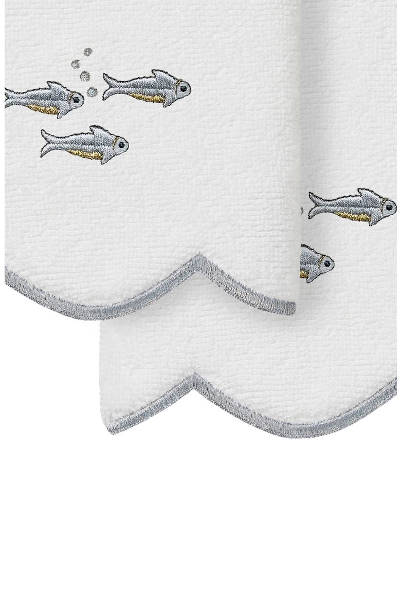 2-Piece Fish School Turkish Cotton Fingertip Towel Set, Alternate, color, WHITE/ GRAY