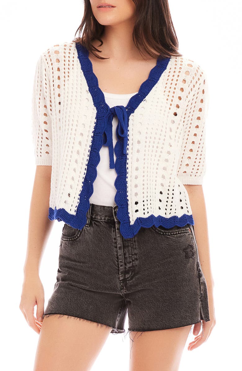 FIFTEEN TWENTY Betsy Open Stitch Tie Front Cotton Cardigan, Main, color, Off White