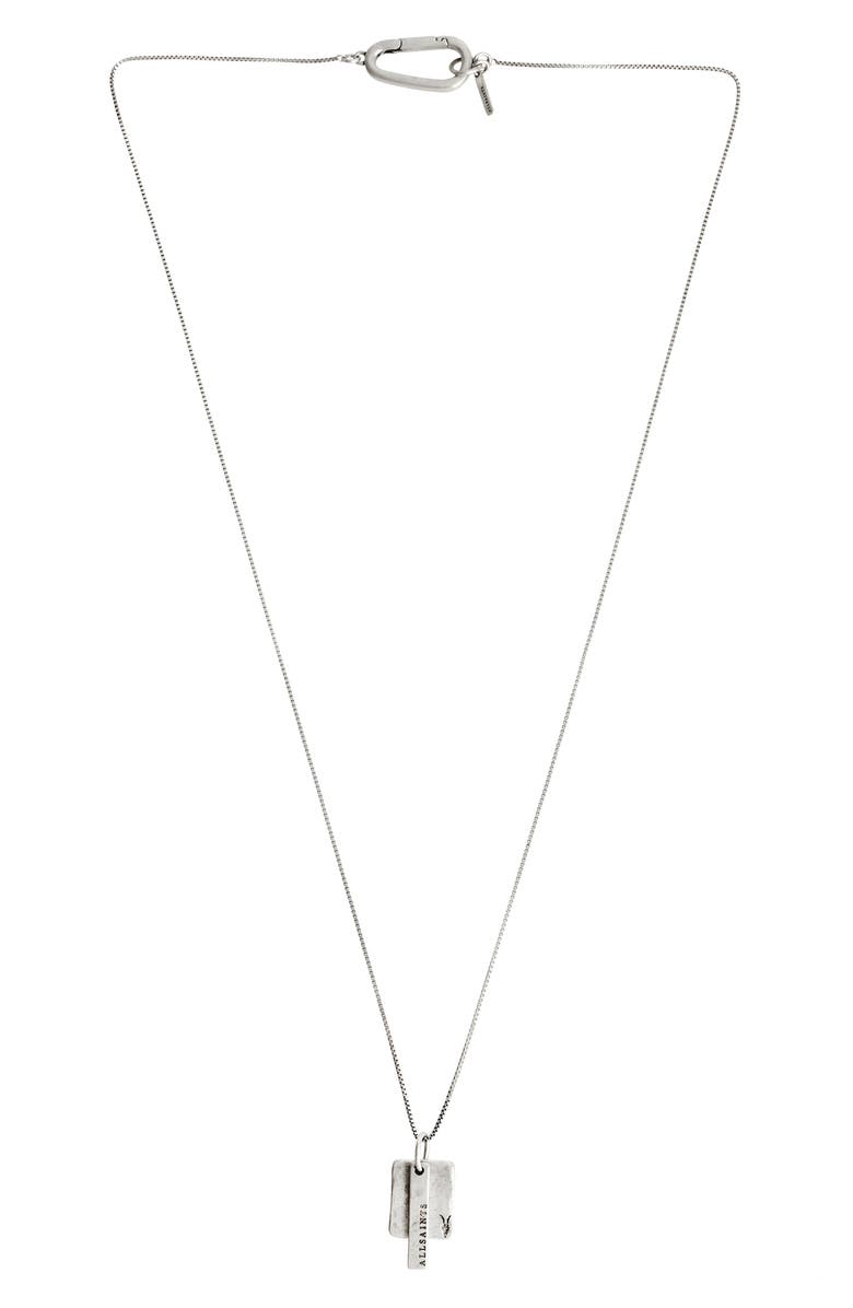 AllSaints Leor Dog Tag Pendant Necklace, Main, color, Warm Silver