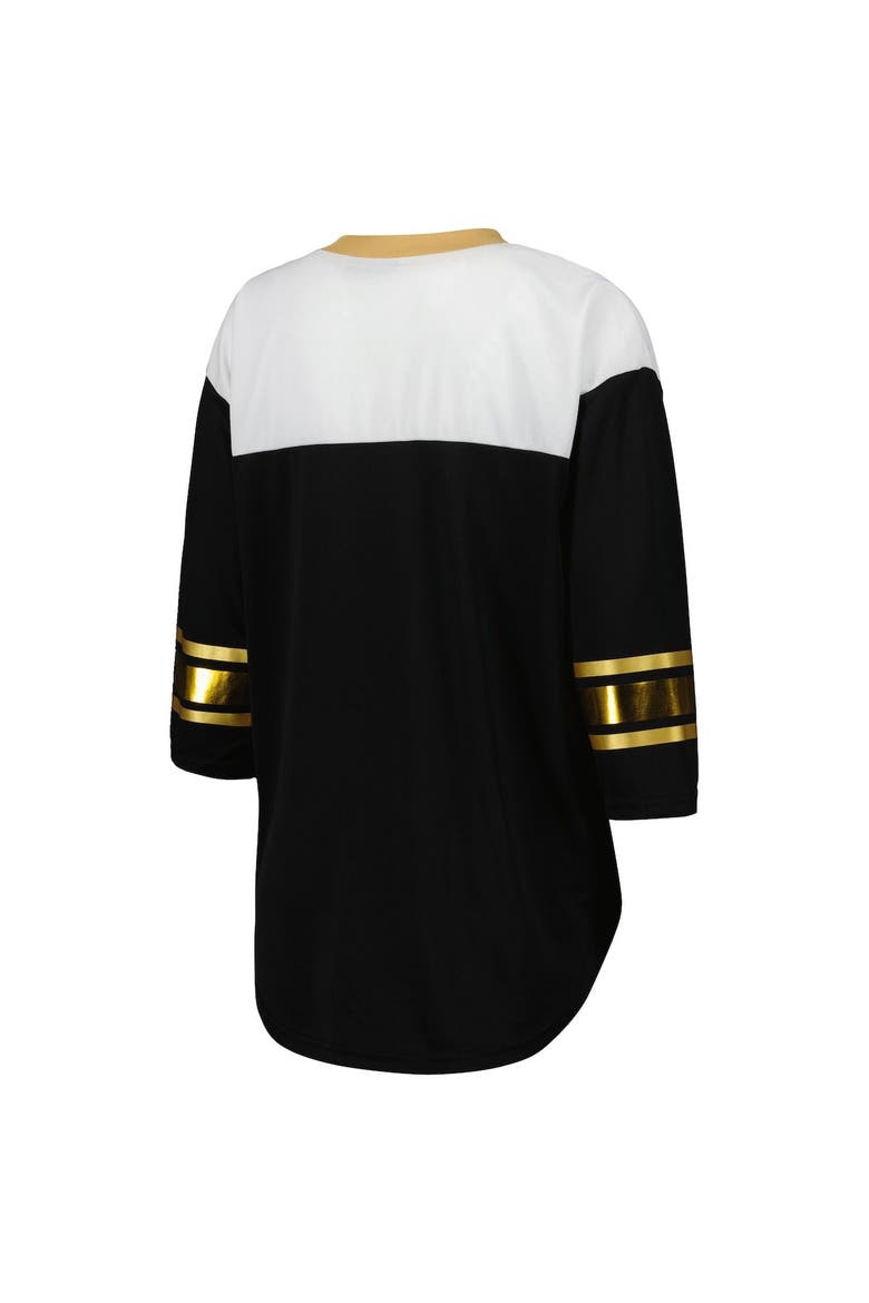 Women's G-III 4Her by Carl Banks Black/White New Orleans Saints Double Team 3/4-Sleeve Lace-Up T-Shirt, Alternate, color, Black