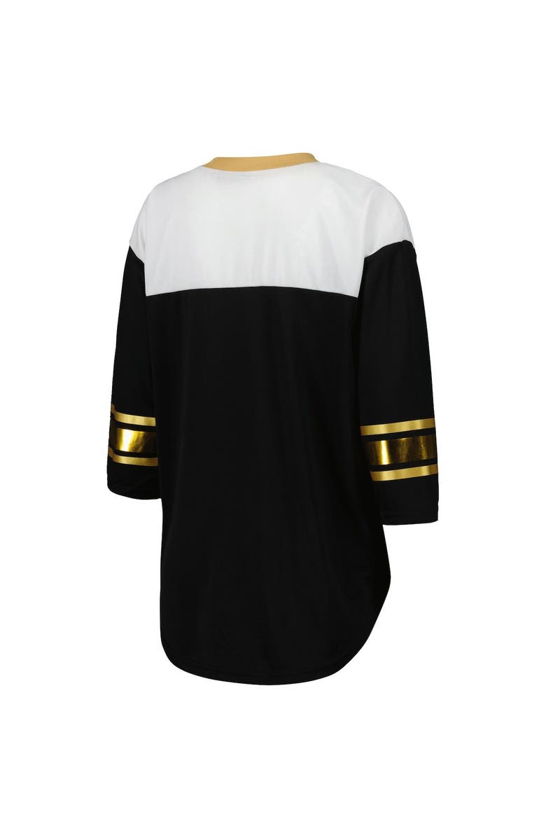 G-III 4HER BY CARL BANKS Women's G-III 4Her by Carl Banks Black/White New Orleans Saints Double Team 3/4-Sleeve Lace-Up T-Shirt, Alternate, color, Black