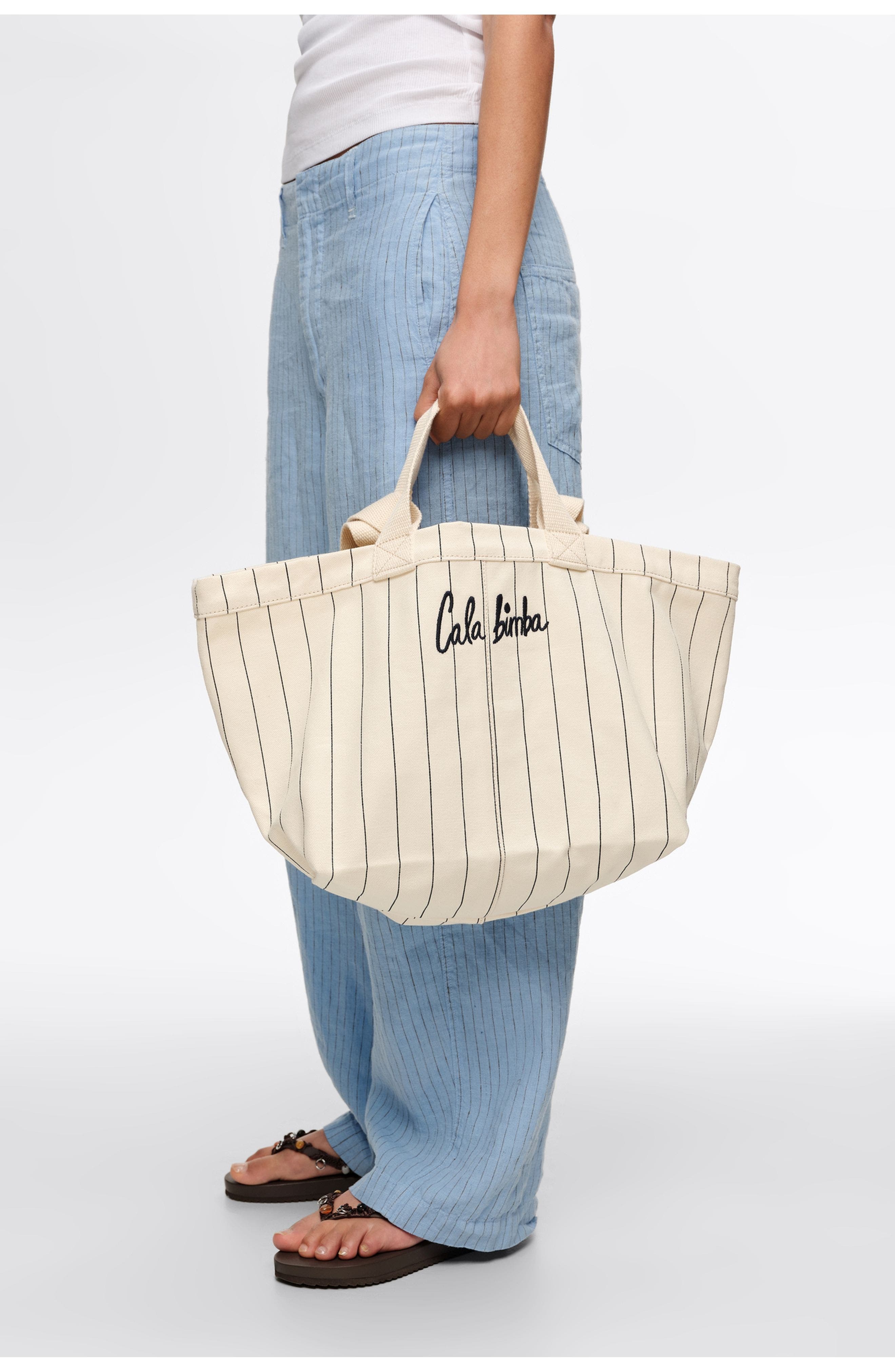 Bimba y Lola Large Off-White Cotton Basket Bag, Alternate, color, Off White