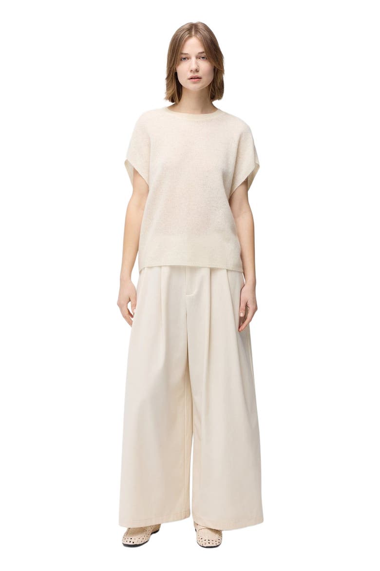 Batwing Short-Sleeved Cashmere Top, Main, color, off white