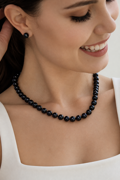 8.5-9.0mm Japanese Akoya Black Pearl Necklace - AA+ Quality