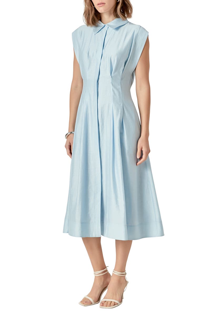 English Factory Pleated Midi Shirtdress, Alternate, color, Powder Blue