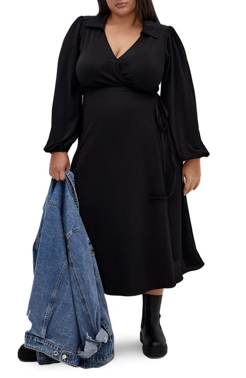 Arizona Long Sleeve Wrap Midi Dress (Plus)