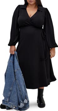City Chic Arizona Long Sleeve Wrap Midi Dress