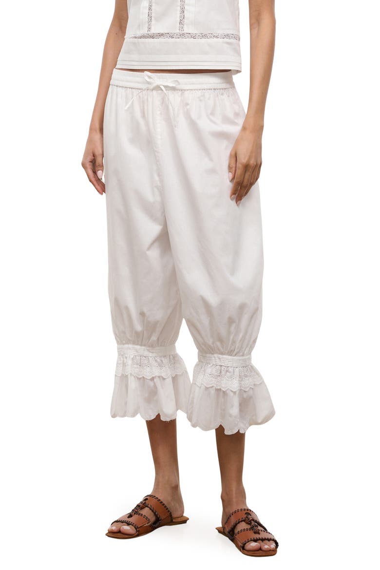 Renzo Embroidered Lace Detail Crop Cotton Pants, Alternate, color, IVORY