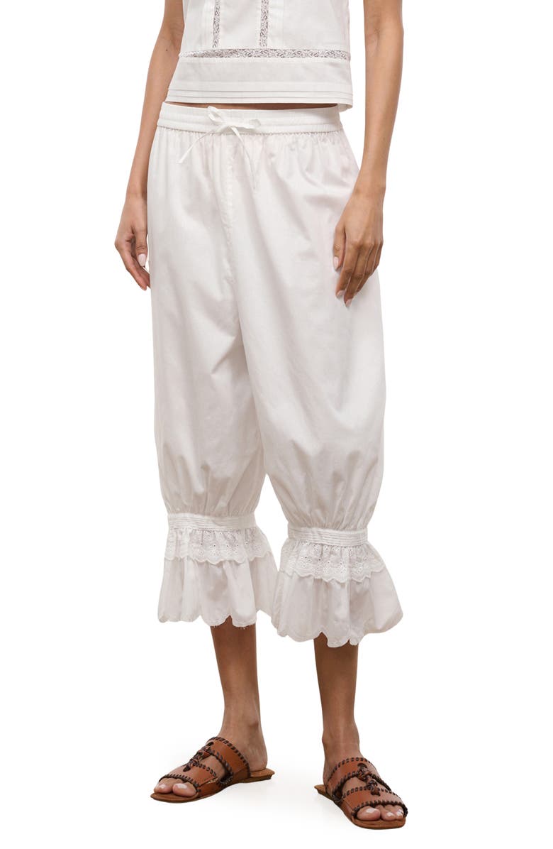 STAUD Renzo Embroidered Lace Detail Crop Cotton Pants, Alternate, color, Ivory