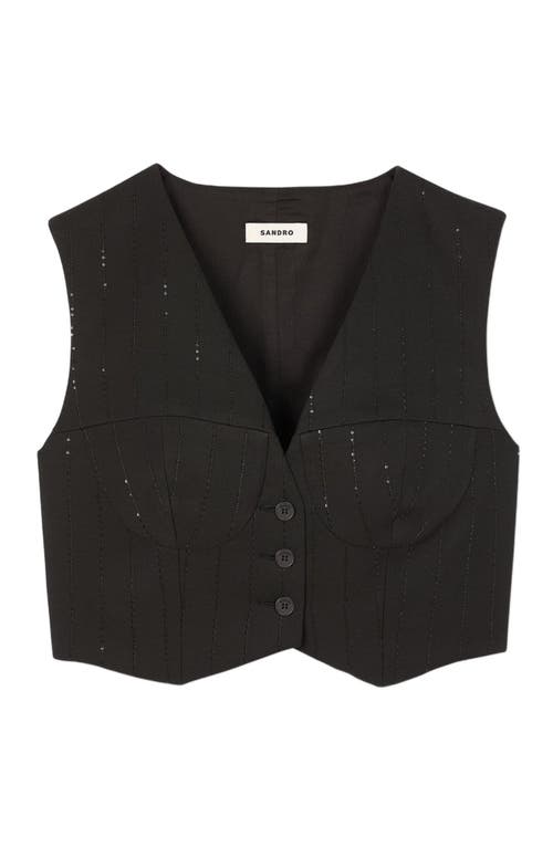 Shop Sandro Sequin Cropped Jacket In Black