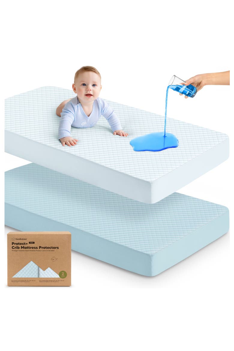 2-Pack Quin Protect+ Waterproof Crib Mattress Protector, Main, color, Glacier