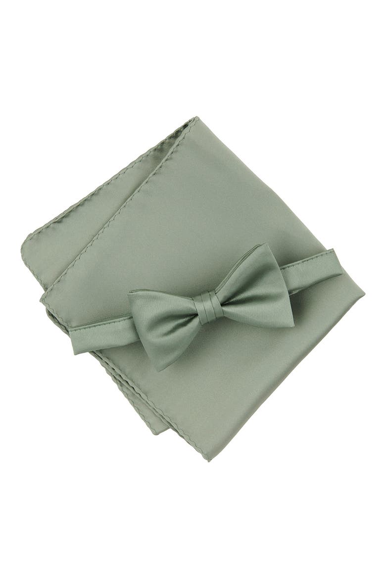 Men's Solid Satin Pre-Tied Bow Tie, Alternate, color, SAGE