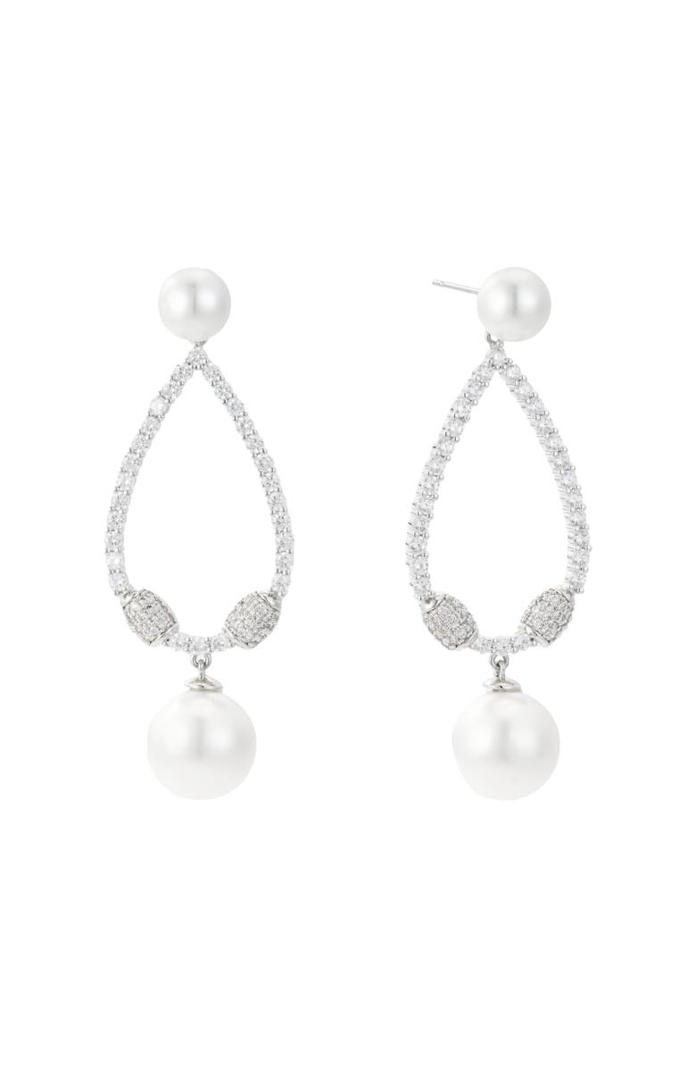 Untamed Petals Muse Pearl Drop Earrings, Main, color, Silver