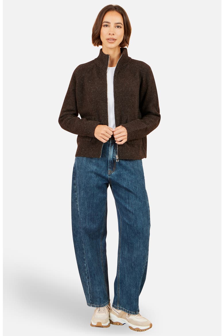 Zip Up Cardigan, Alternate, color, Brown