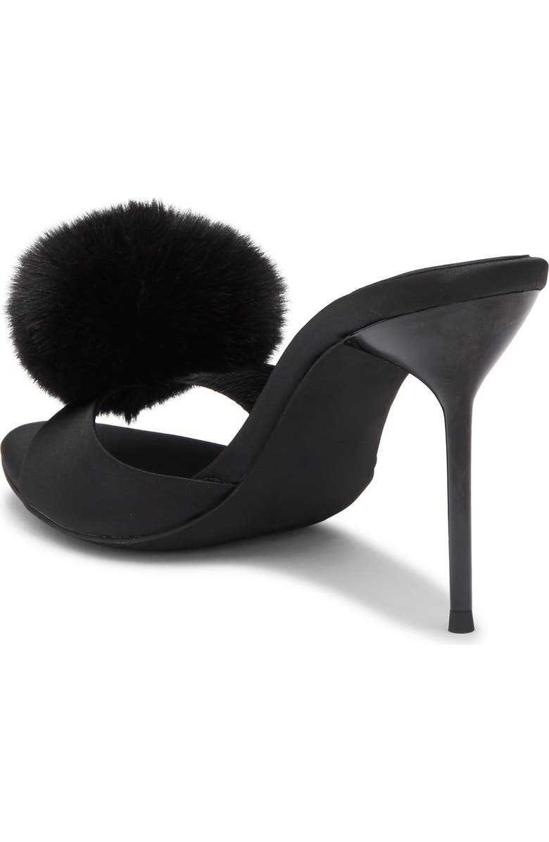 Jeffrey Campbell Shopaholic Faux Fur Pom Slide Sandal, Alternate, color, Black Satin Combo