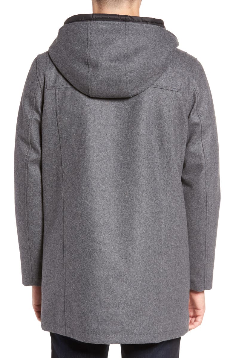 Black Rivet Wool Blend Hooded Duffle Coat, Alternate, color,