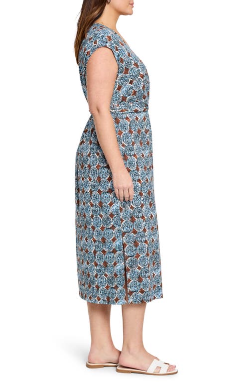 Nic + Zoe Nic+zoe Sand Dollar Stella Faux Wrap Midi Dress In Blue Multi