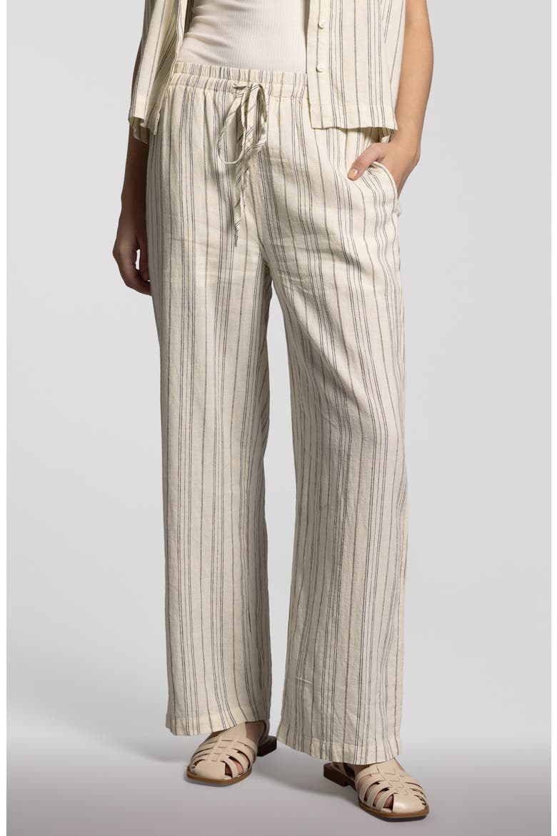 Elise Stripe Linen Blend Drawstring Pants, Main, color, IVORY