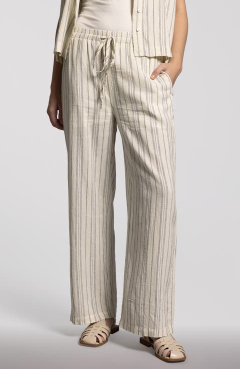 Elise Stripe Linen Blend Drawstring Pants