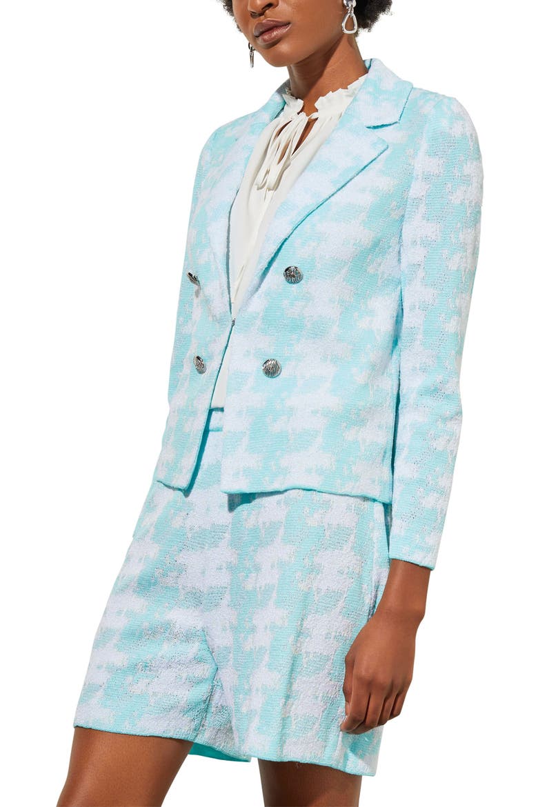 Houndstooth Knit Blazer, Alternate, color, OCEANFRONT/ WHITE