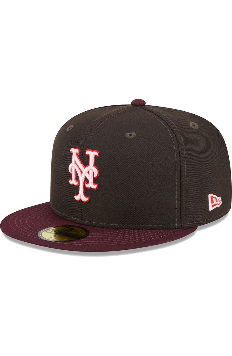 New Era Men's New Era Brown/Maroon New York Mets Chocolate Strawberry 59FIFTY Fitted Hat, Alternate, color,