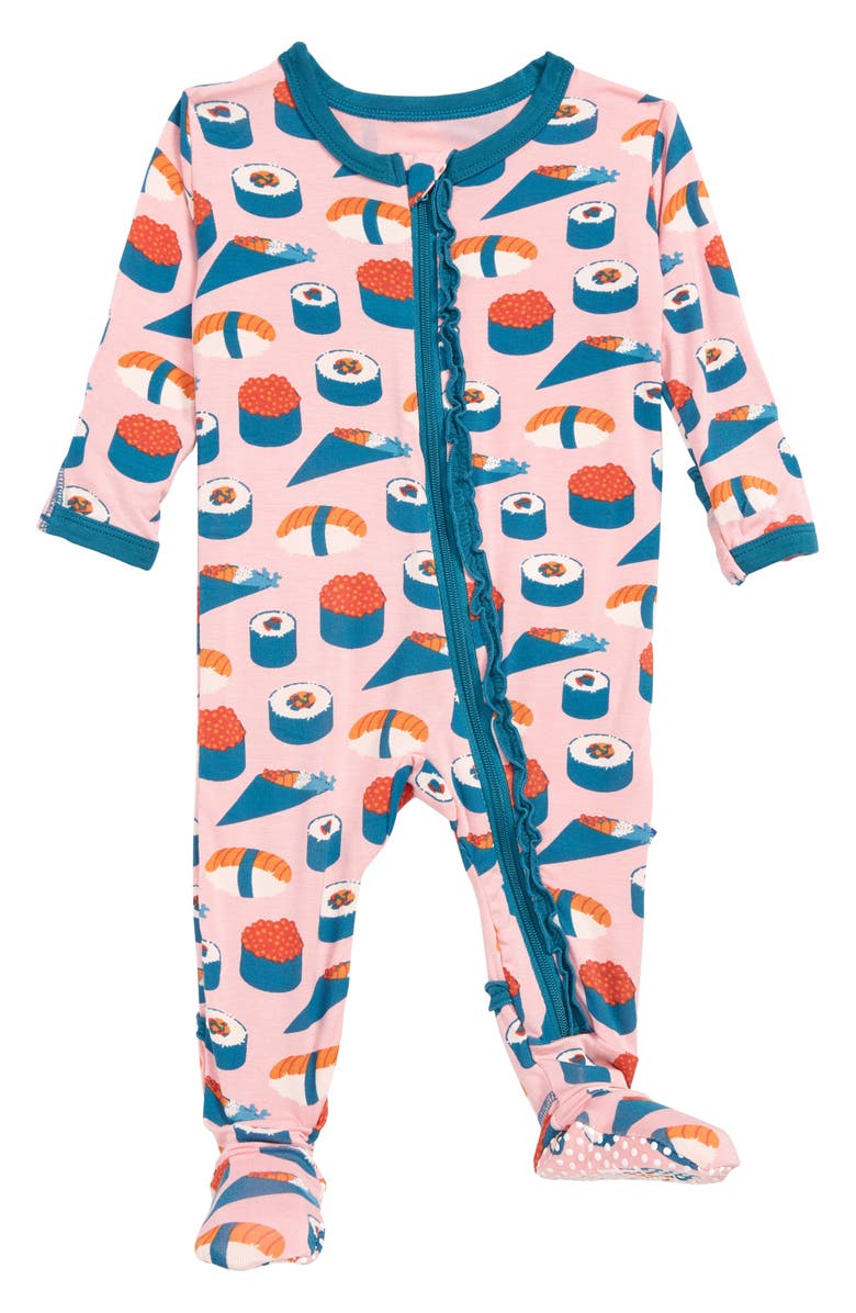 KicKee Pants Sushi Print Muffin Ruffle Footie, Main, color, 