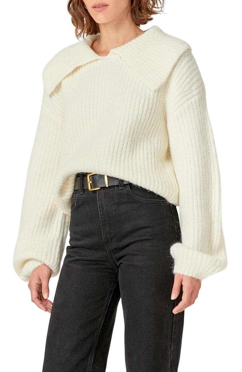 English Factory Collar Chunky Sweater, Alternate, color, Ivory