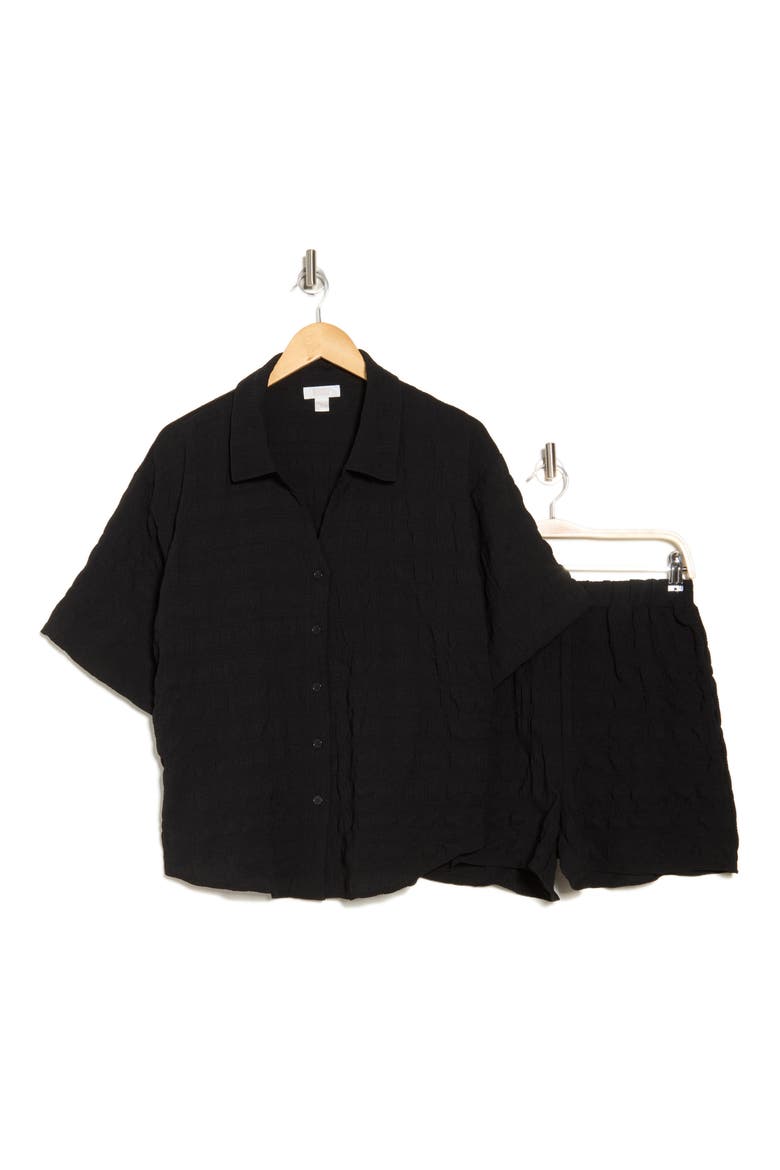 Crinkle Cover-Up Top & Shorts Set, Alternate, color, BLACK