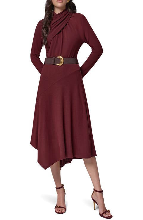 Mock Neck Long Sleeve Asymmetrical Hem Dress