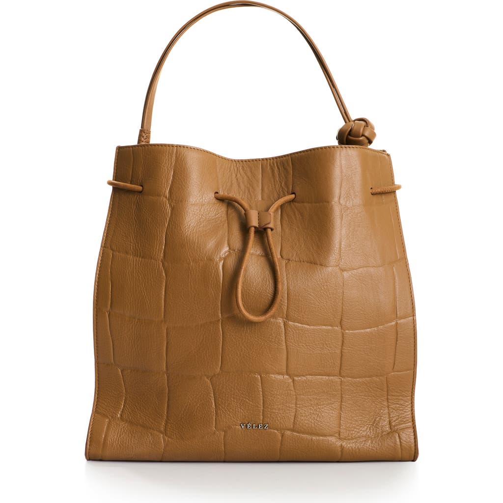 Velez Embossed Leather Tote Bag In Brown