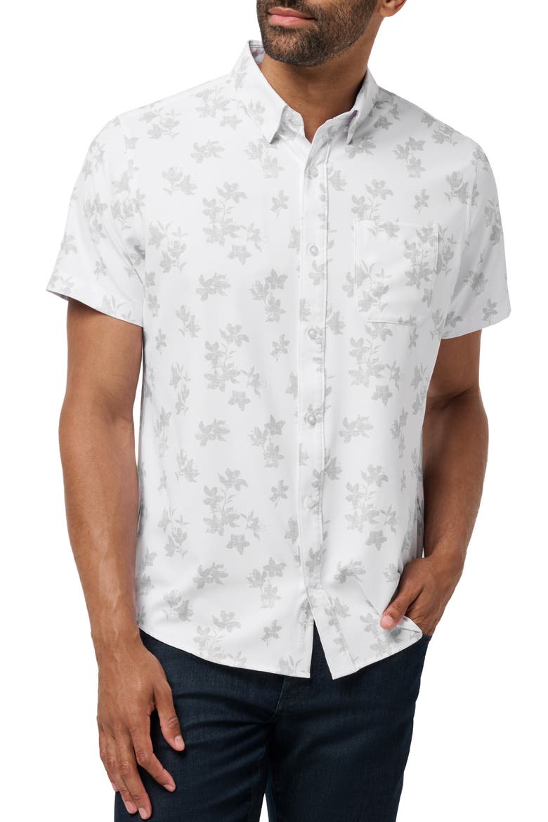 Mist On the Lake Short Sleeve Button-Up Shirt, Main, color, WHITE