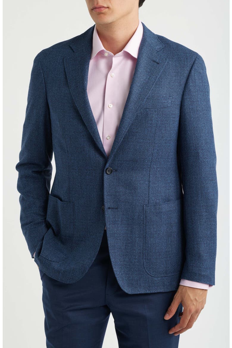 Kei Trim Fit Blue Wool & Cotton Blend Herringbone Sport Coat, Main, color, MEDIUM BLUE