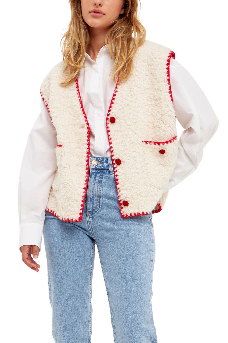 Premium Faux Shearling Vest, Alternate, color, IVORY