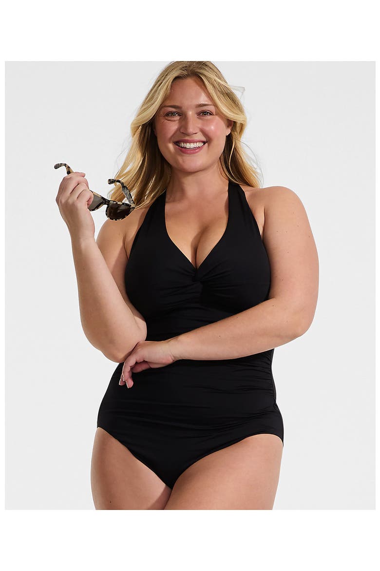 Knot Twist Halter One Piece, Alternate, color, Black