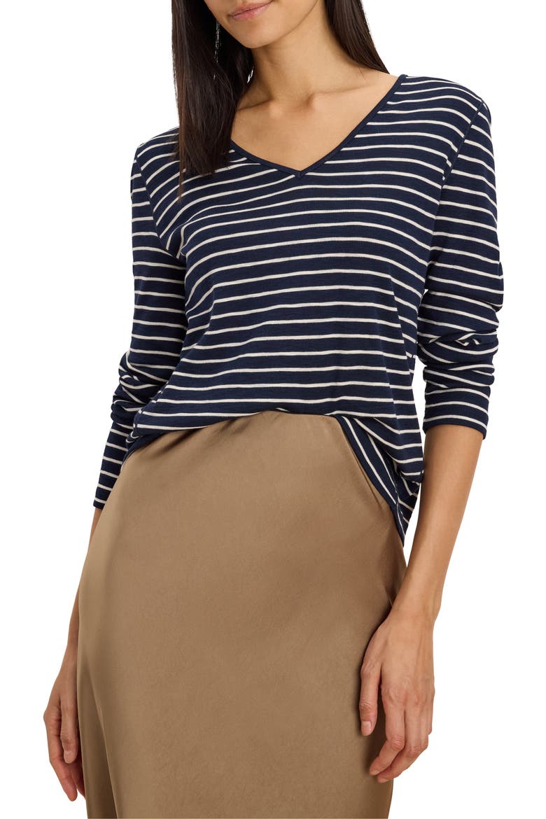 Striped V Neck T-Shirt, Main, color, INDIGO MULTI