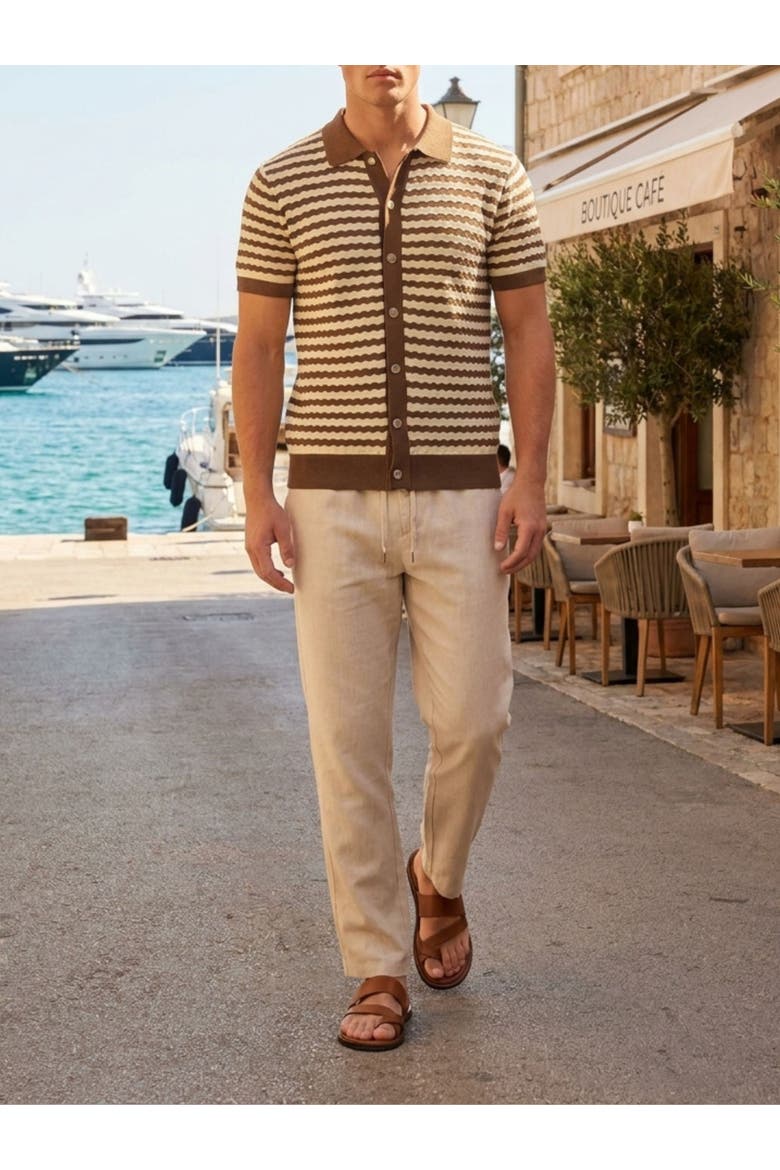 Striped Resort Knitted Shirt, Alternate, color, Mocha & Cream