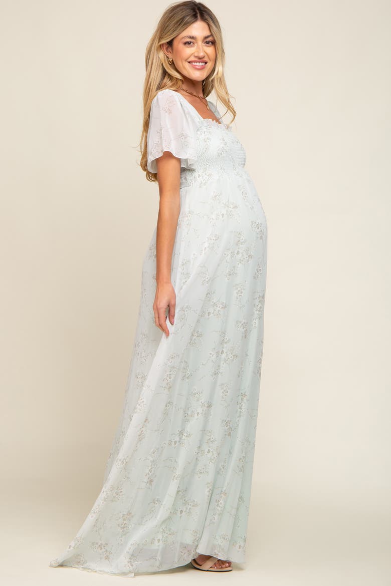 Floral Smocked Chiffon Maxi Dress, Alternate, color, Mint Green