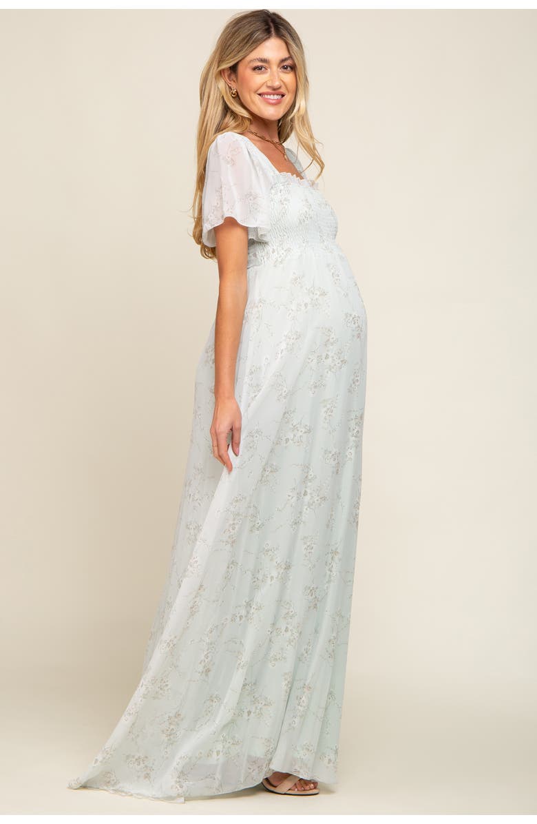 PinkBlush Floral Smocked Chiffon Maxi Dress, Alternate, color, Mint Green