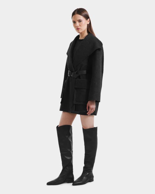 Rudsak Lucia Textured Wool Wrap Mid-length Coat In Black